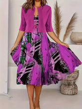 2025 autumn new women's long crewneck printed dress short needle two-piece cardigan short coat